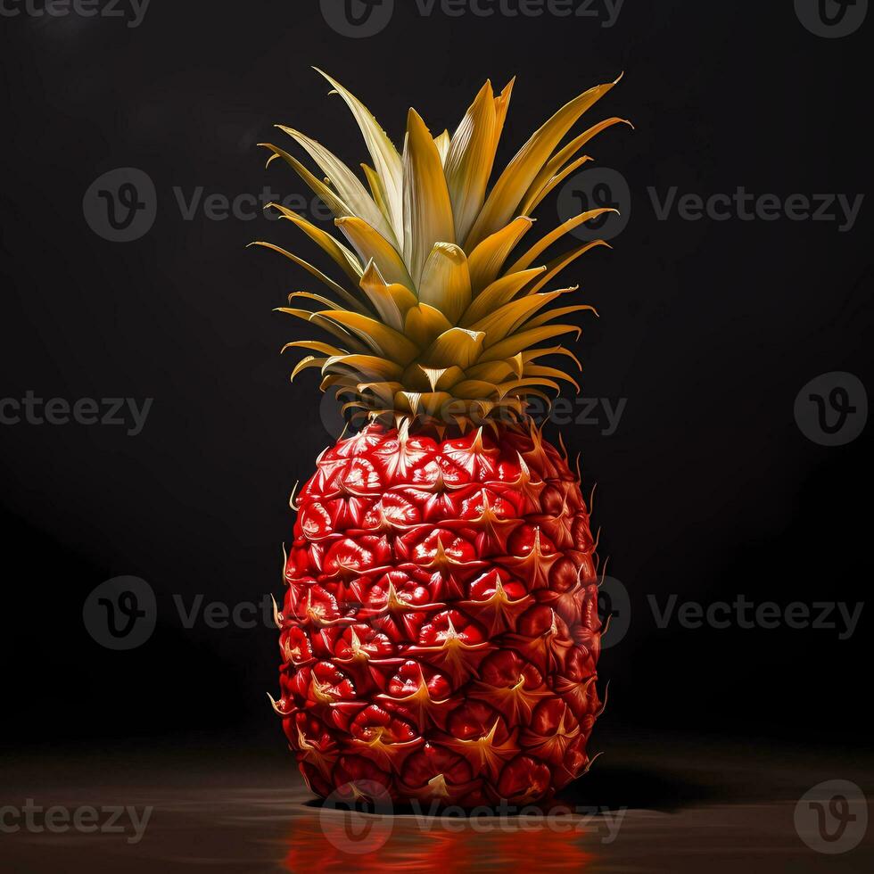 Pineapple on a black background. AI Generative photo