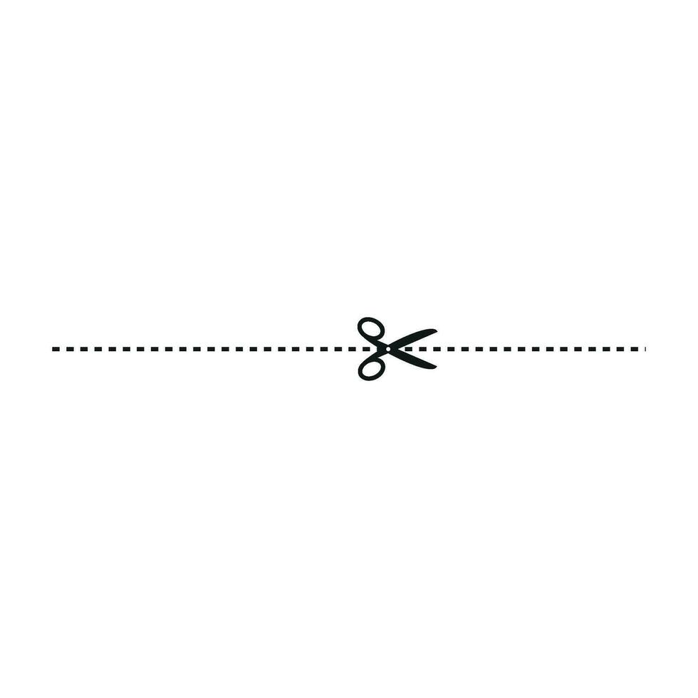 Cut line icon with scissor, cut here guidance, scissors and dash. Coupon mark and symbol for cropping, signifying voucher. Flat vector illustrations isolated in background.