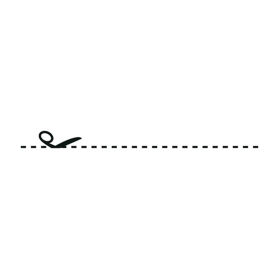 Cut line icon with scissor, cut here guidance, scissors and dash