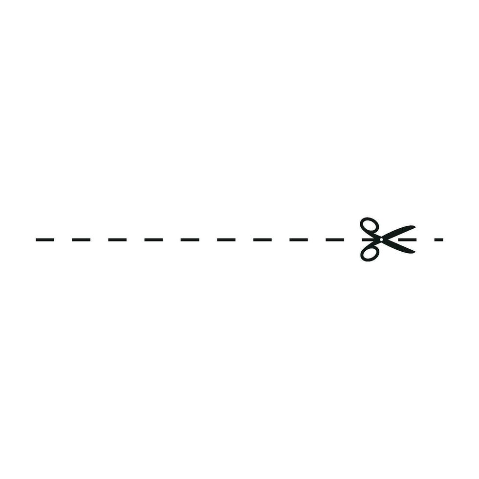 Cut line icon with scissor, cut here guidance, scissors and dash. Coupon mark and symbol for cropping, signifying voucher. Flat vector illustrations isolated in background.