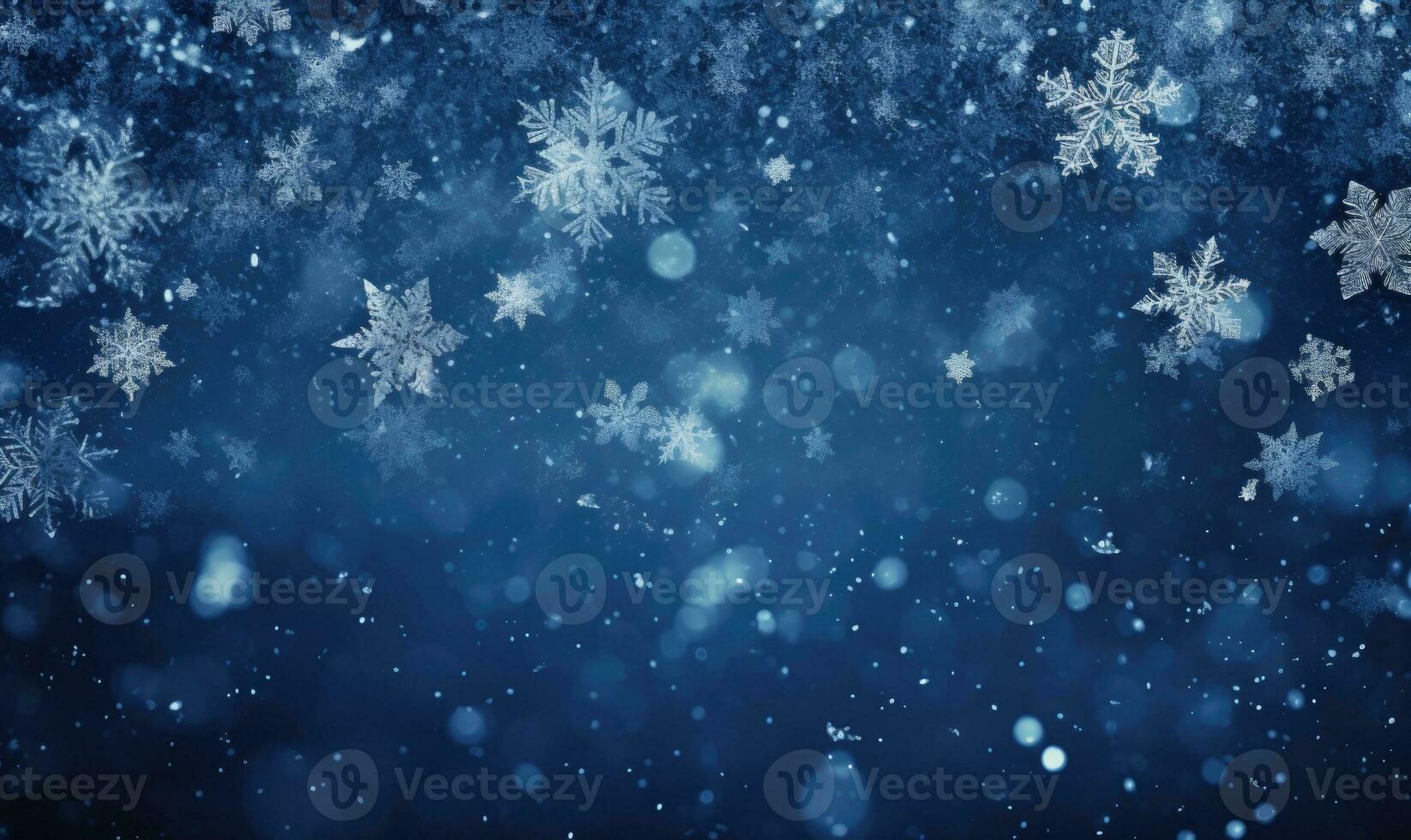 Ai generated Falling snowflakes on blue background. Blurred snowflakes. Christmas background. photo
