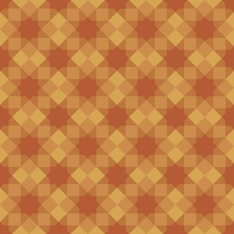 Seamless abstract background pattern. Square shape and orange eight-pointed star. Texture design for vector illustration.