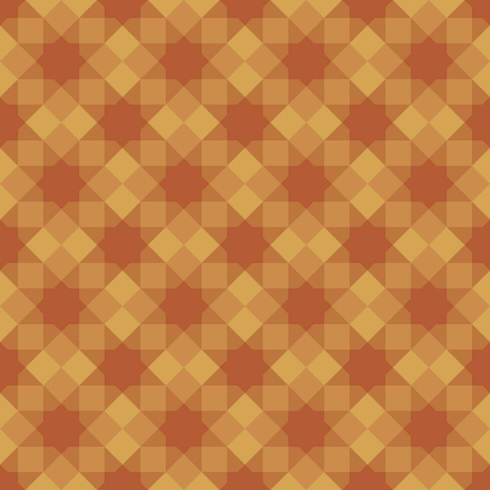 Seamless abstract background pattern. Square shape and orange eight-pointed star. Texture design for vector illustration.