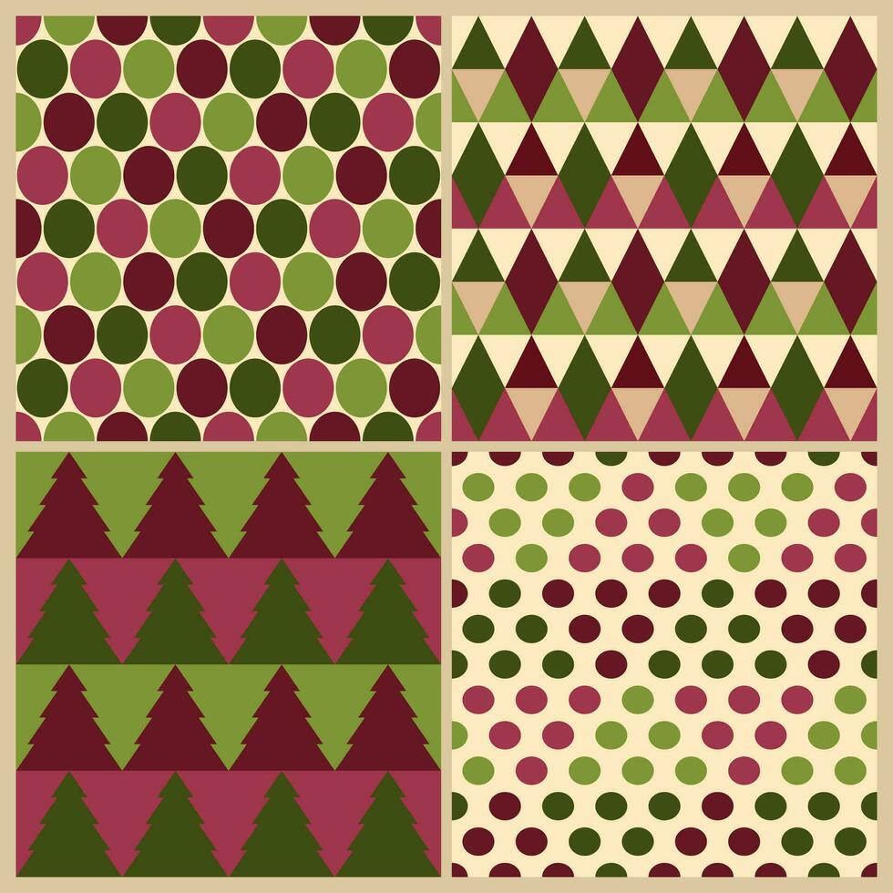 Abstract geometric patterns. Seamless merry christmas wallpaper set. Background design for fabric, textile, banner, card, cover, poster, tile, wall. Vector illustration.