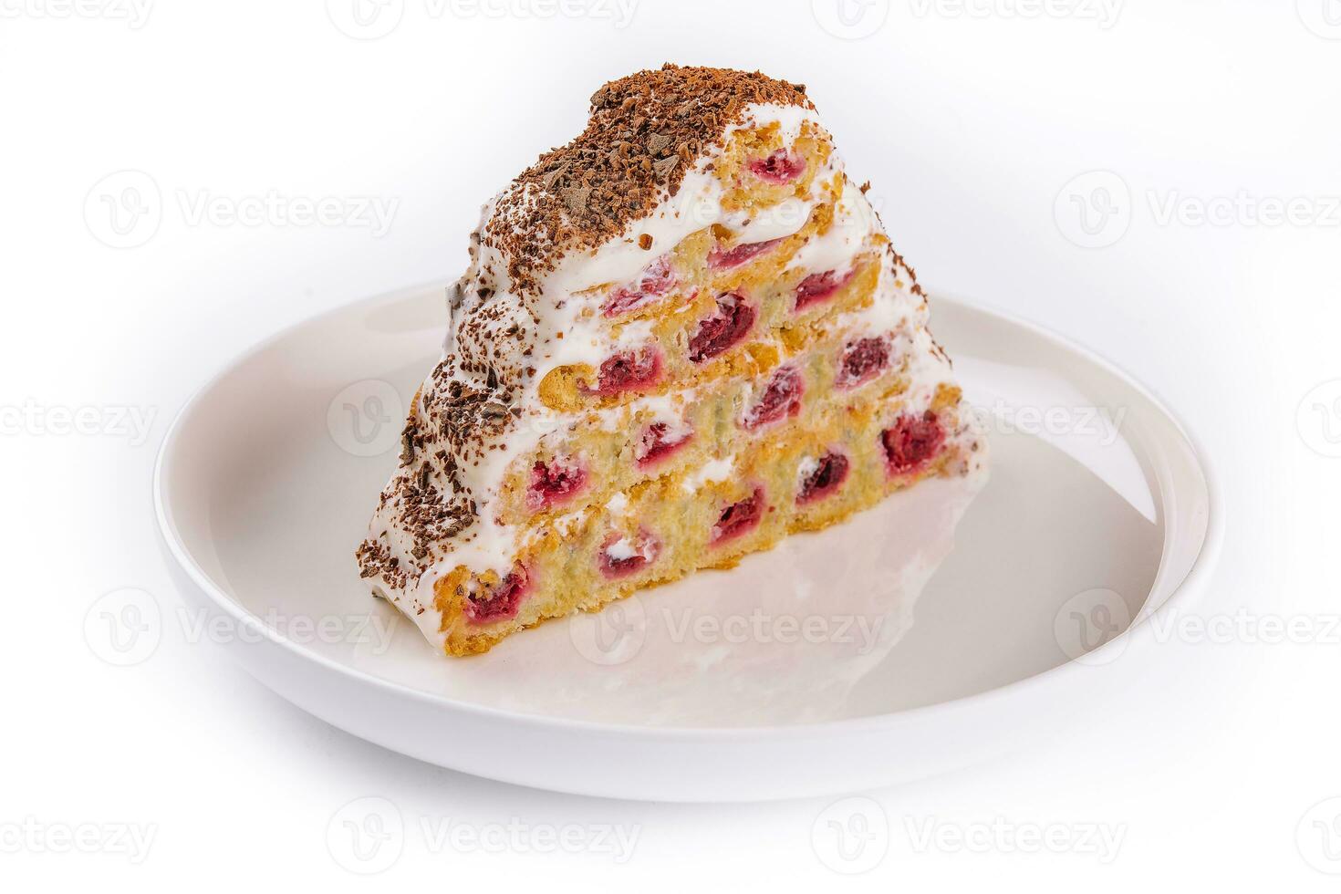 cherry cake with cream and chocolate sprinkles photo