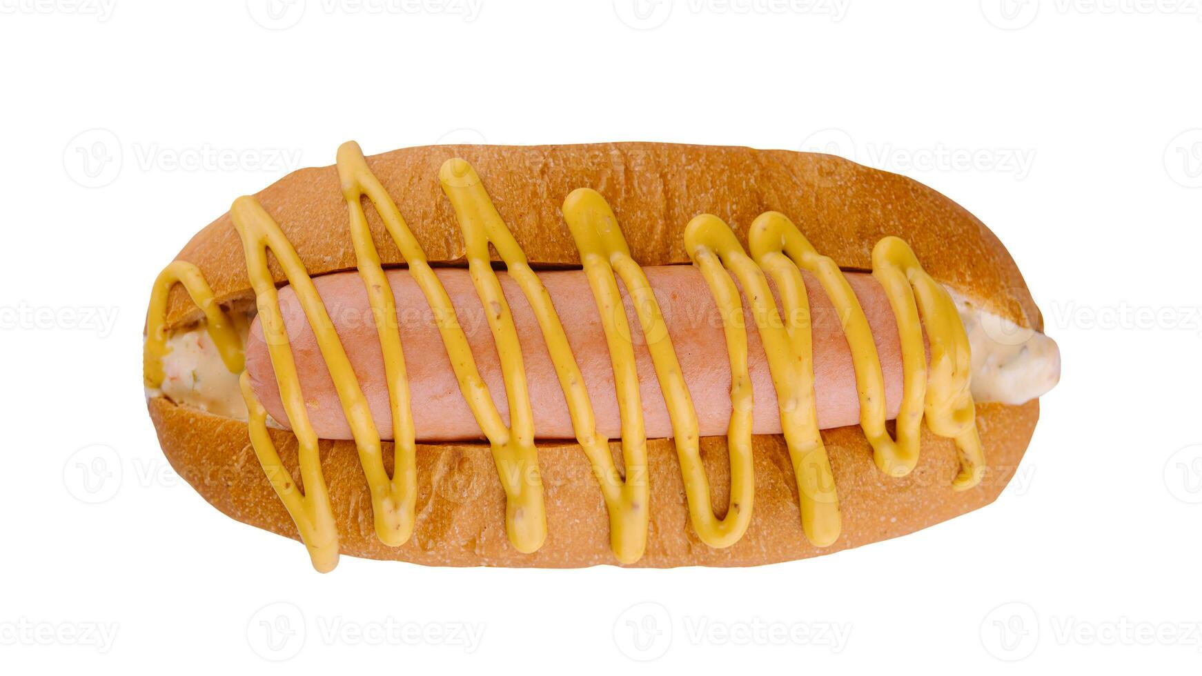 Hot dog with mustard isolated on white photo