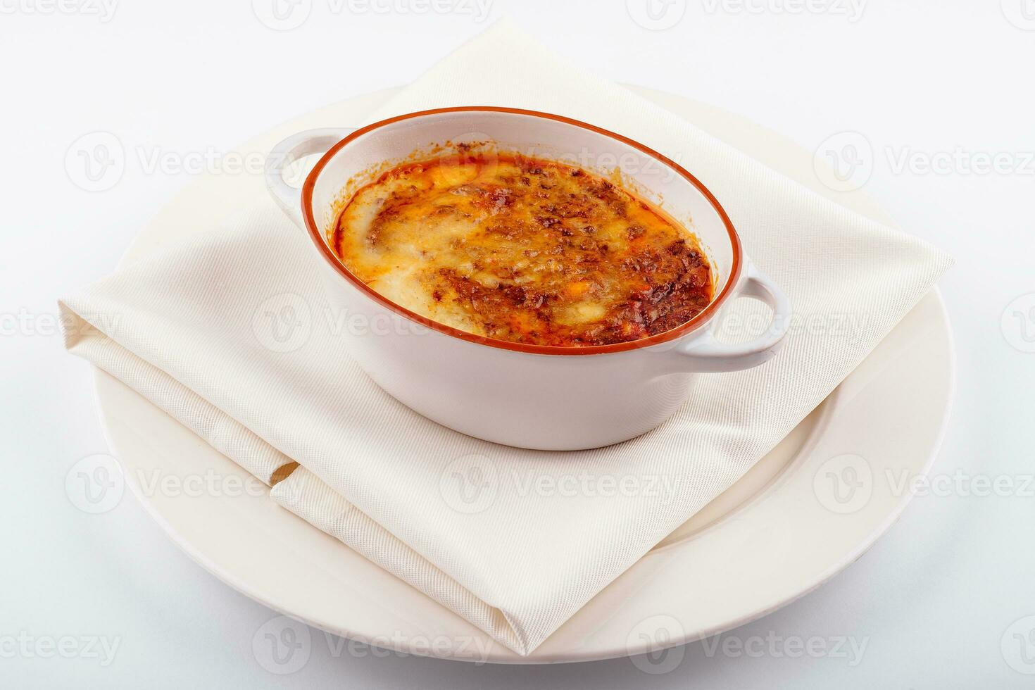 Tomato and ground beef lasagne with cheese photo