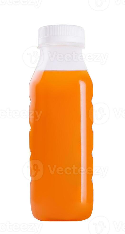 Plastic bottle of organic fresh orange or carrot juice photo