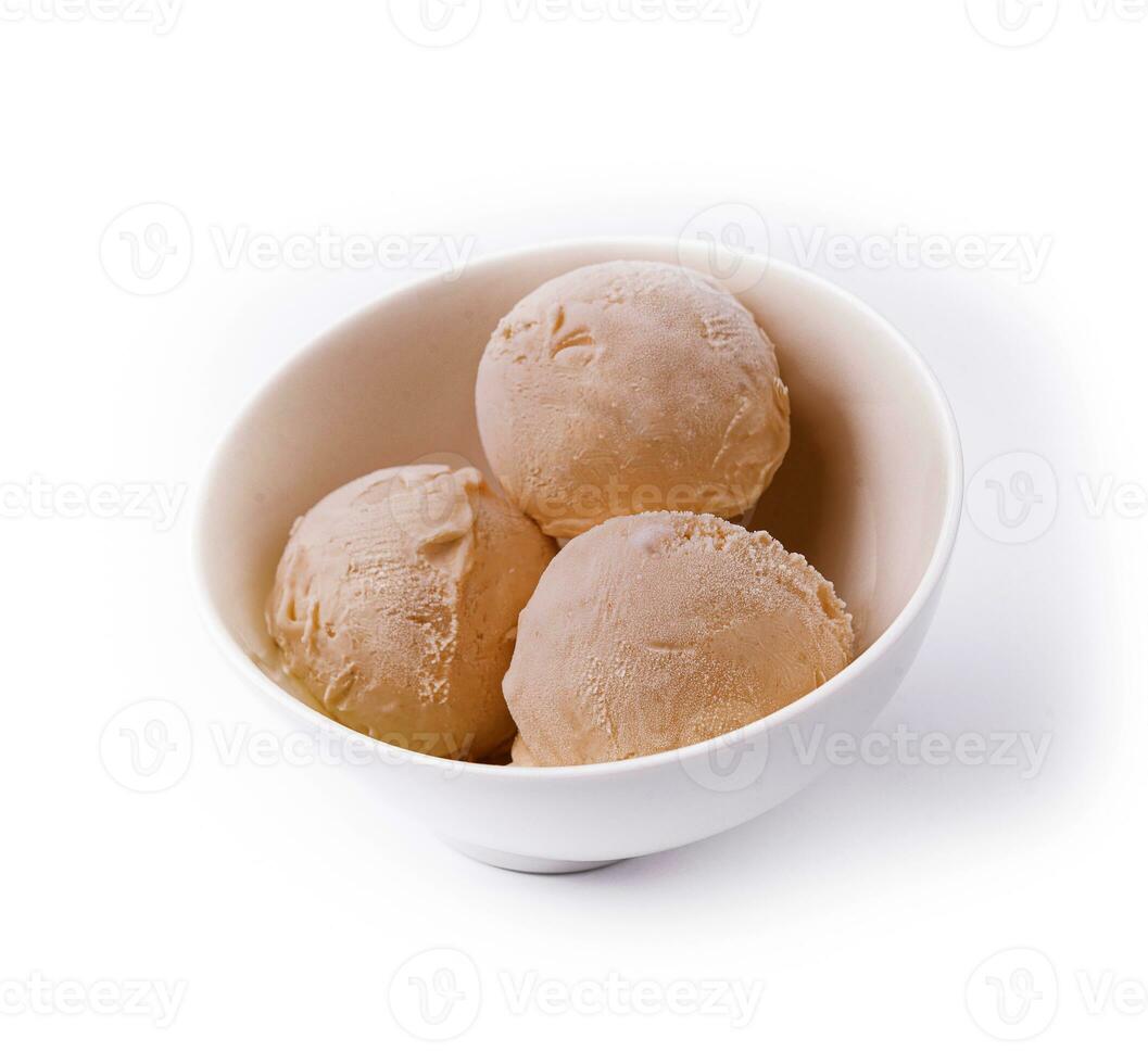 Plain vanilla ice cream scoops without toppings photo