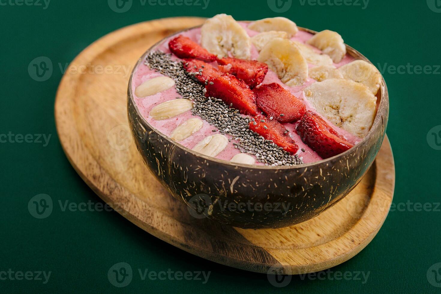 Strawberry smoothie bowl with chia seeds photo