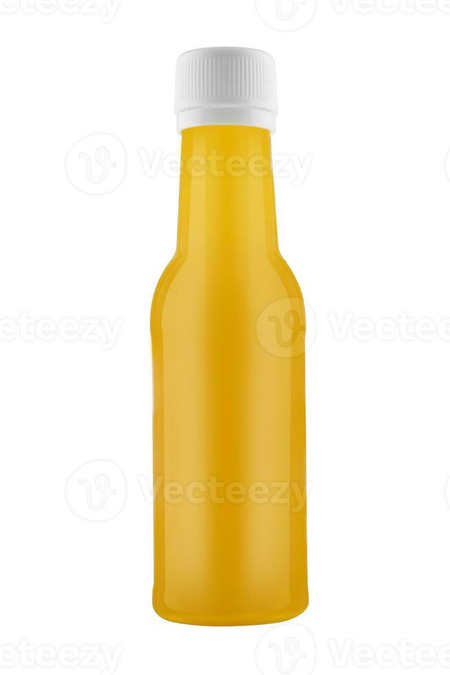 Yellow mustard squeeze bottle container isolated photo