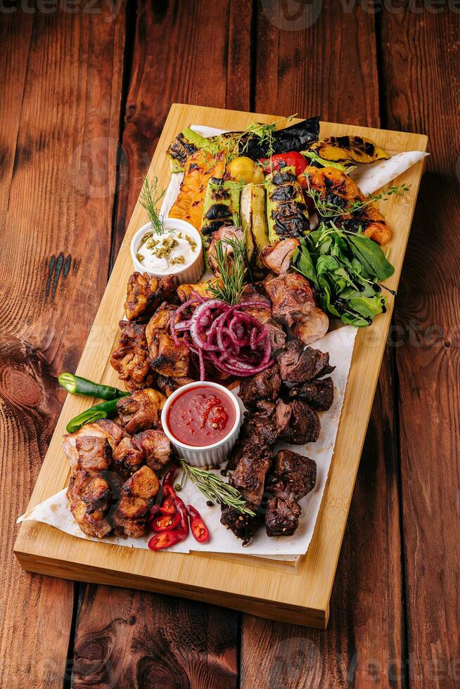 Assortment various barbecue food grill meat photo