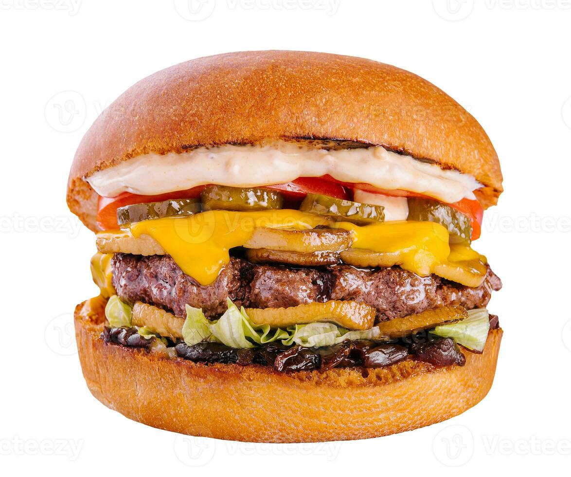 delicioso hamburguesa con carne de vaca chuleta aislado foto