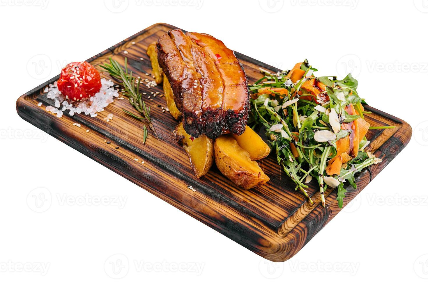 Tasty Grilled Pork Rib and Fried Potatoes photo