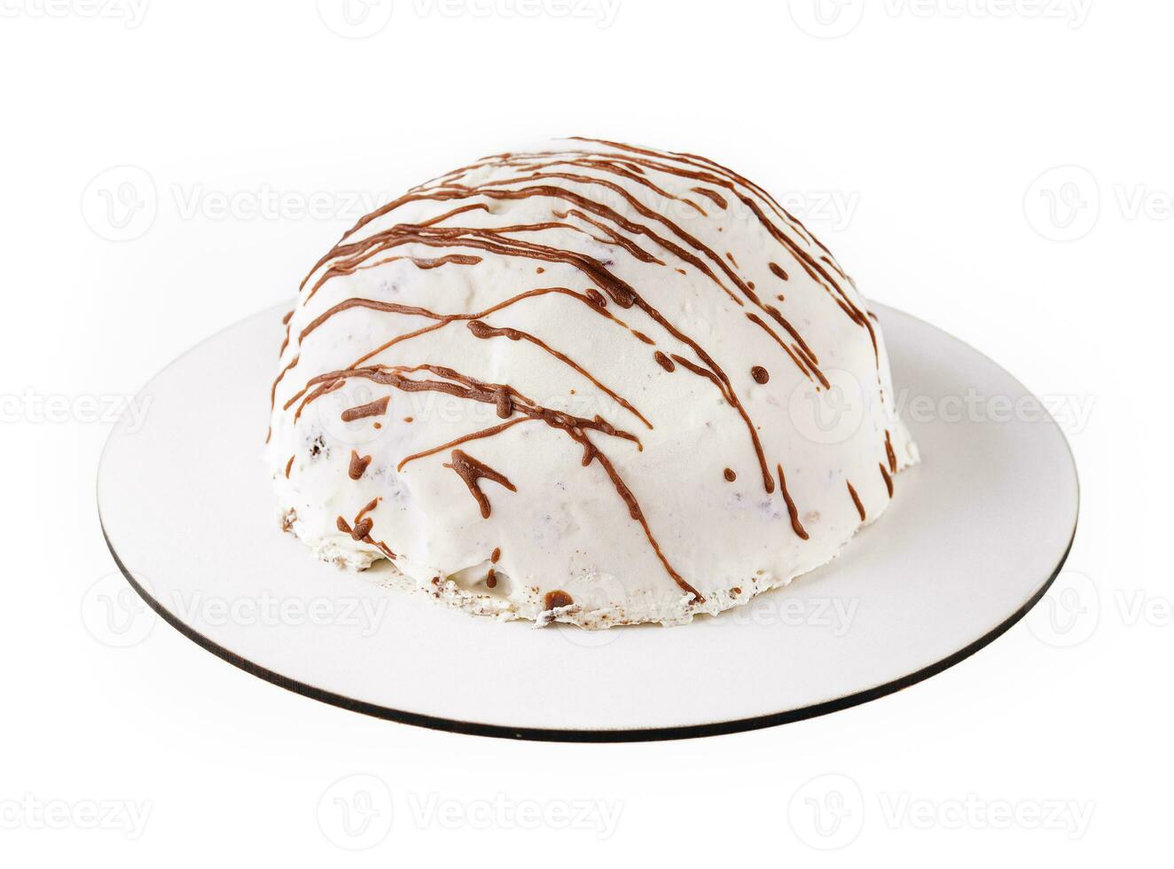 White mousse cake on white plate photo