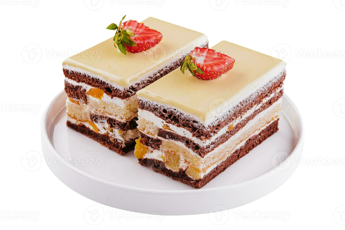 two pieces multi-layered cocoa sponge cake photo