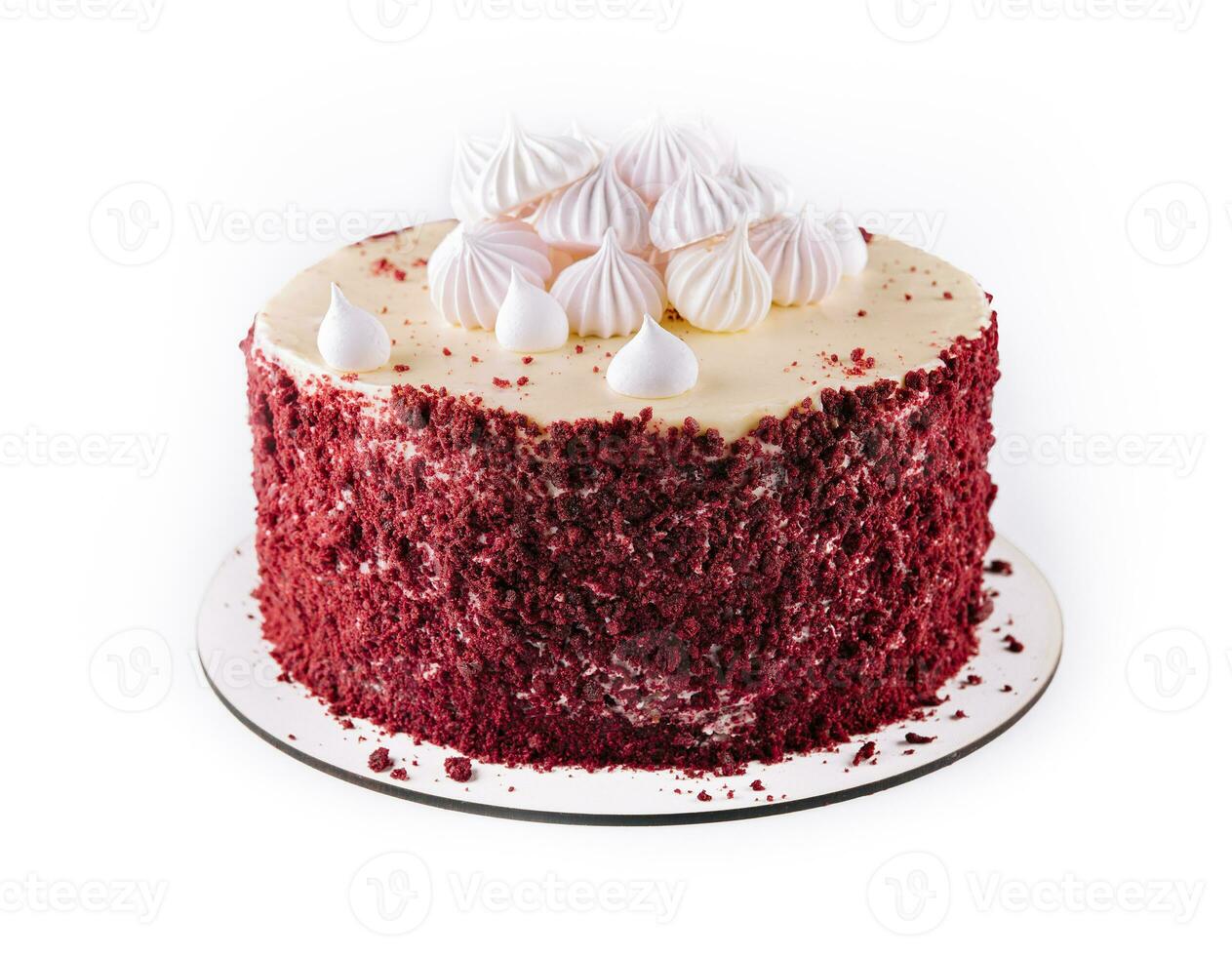 Delicious homemade red velvet cake with meringue photo