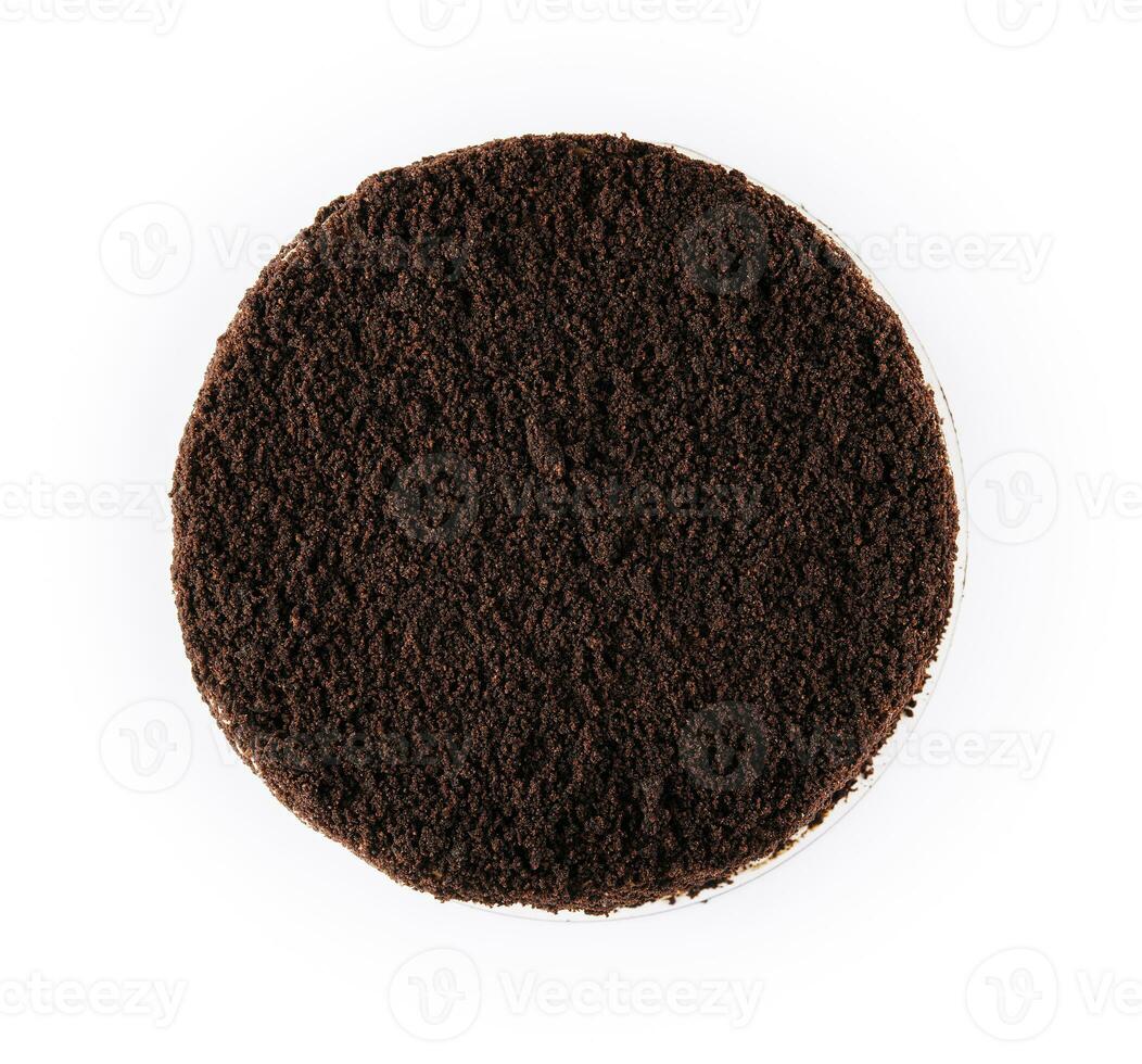 chocolate cake on top view isolated photo