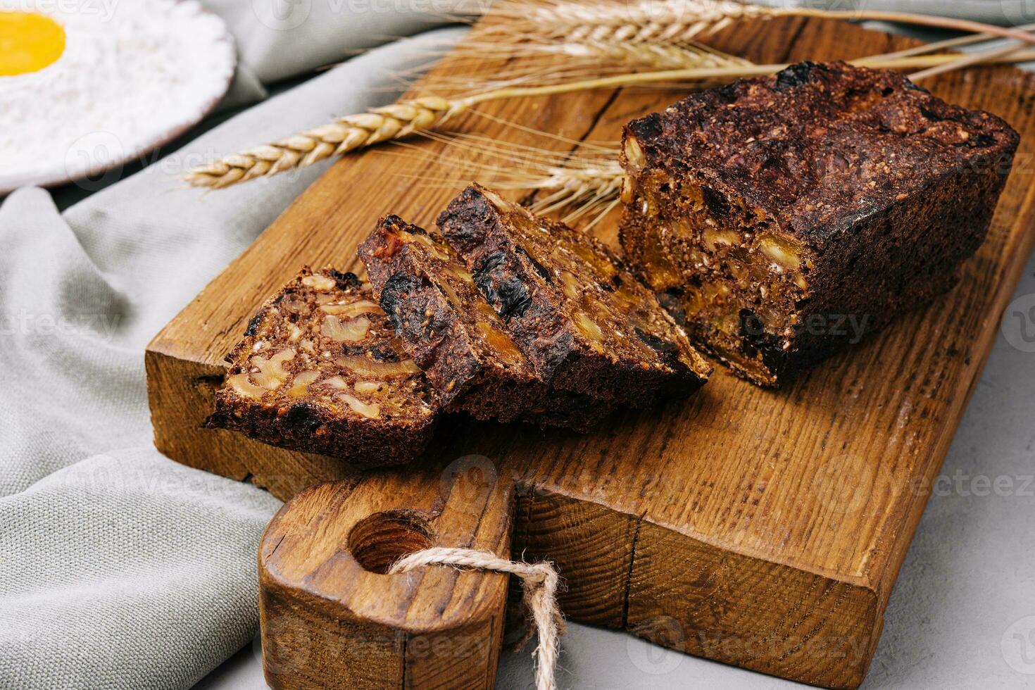 Rye bread with nuts, dried fruits, apricots and prunes, dessert photo