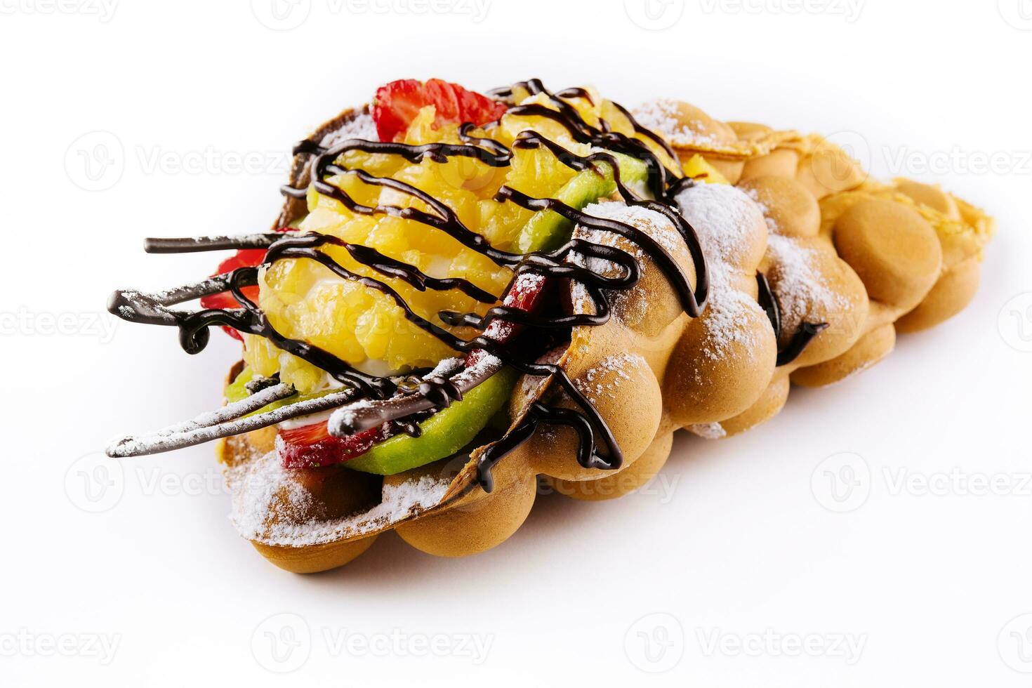 Hong kong or bubble waffle with ice cream photo