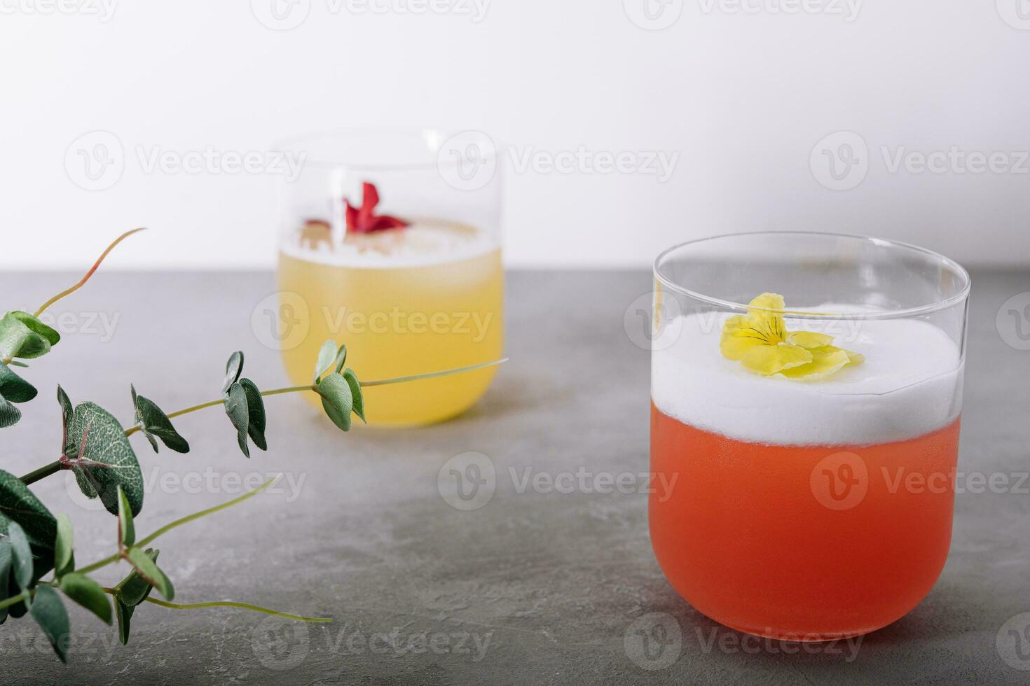 Fresh pineapple juice and chamomile syrup with lemon photo