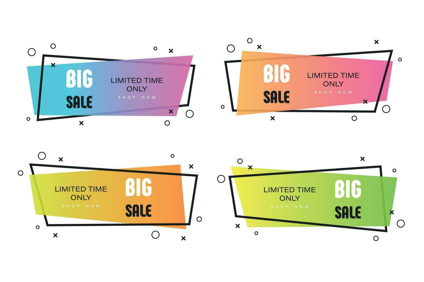 Set of flat linear promotion ribbon banners vector
