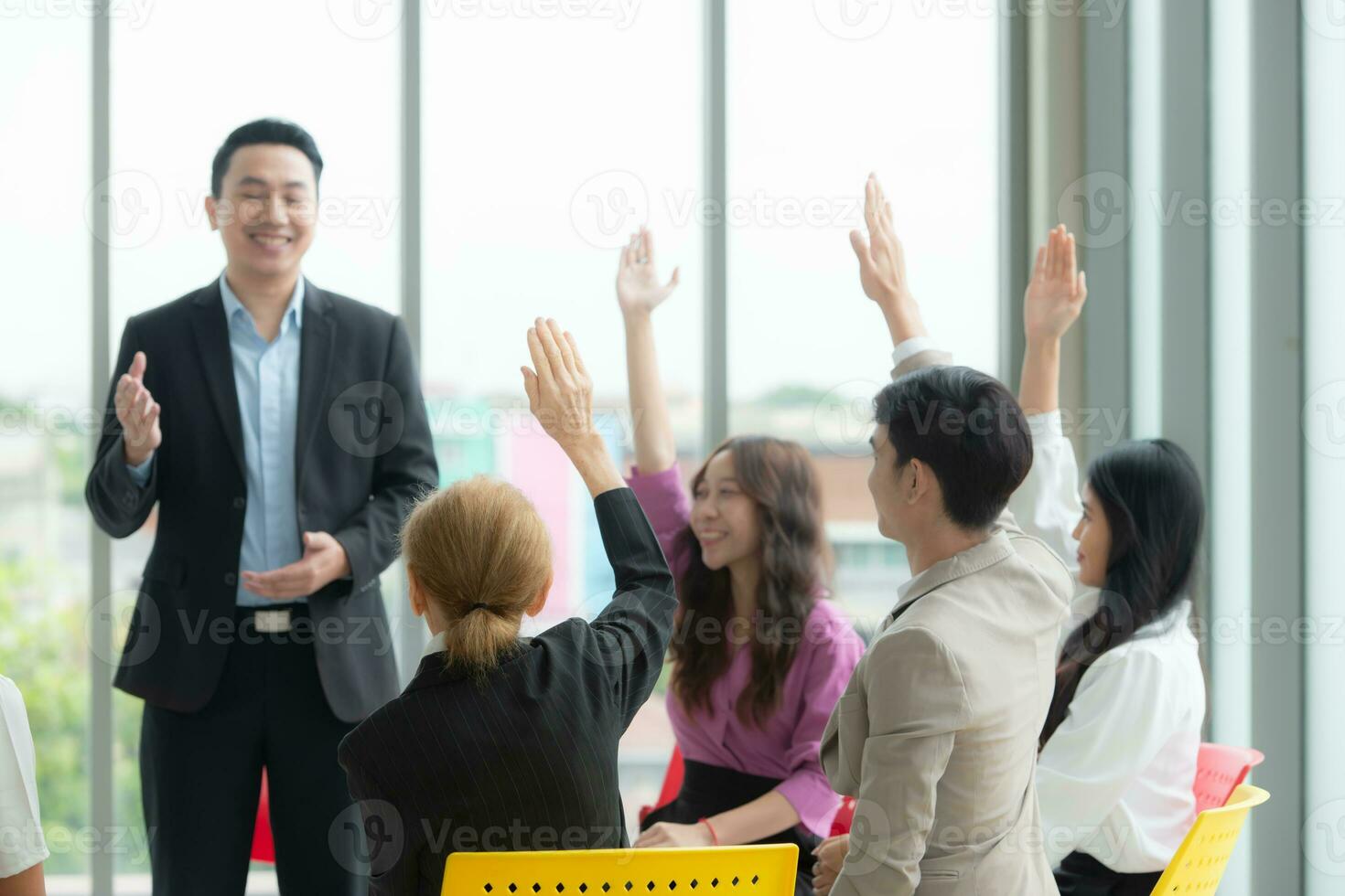 Group of business people meeting in conference room. Business and education concept. photo