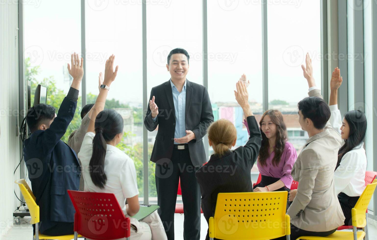 Group of business people meeting in conference room. Business and education concept. photo