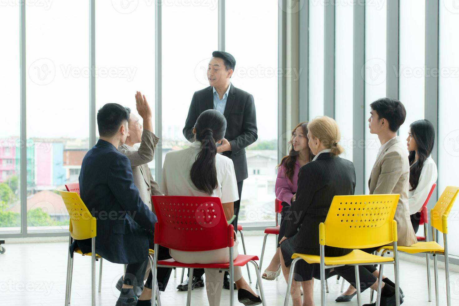 Group of business people meeting in conference room. Business and education concept. photo