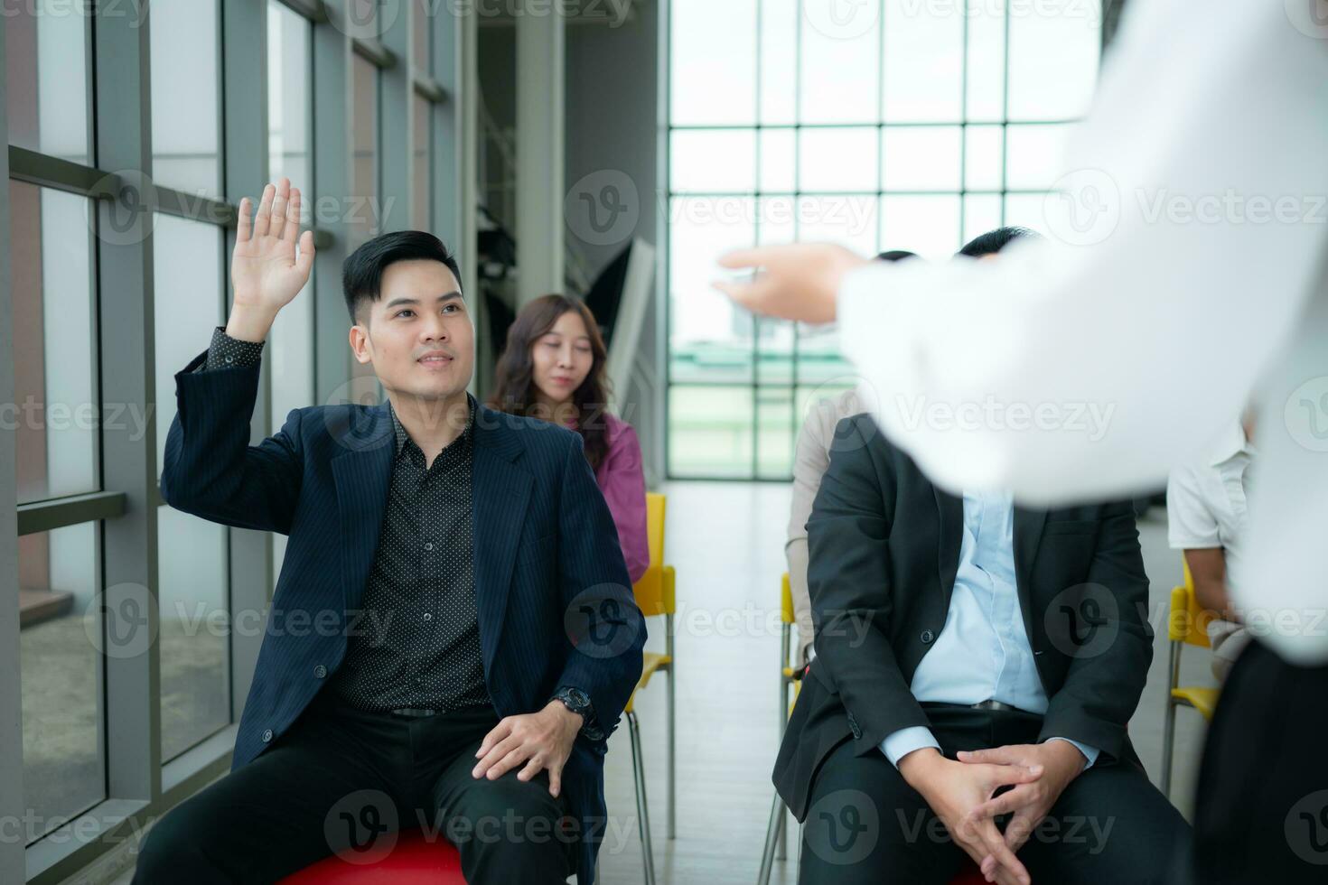 Business people having a meeting in the office discuss plans and successful team work. photo
