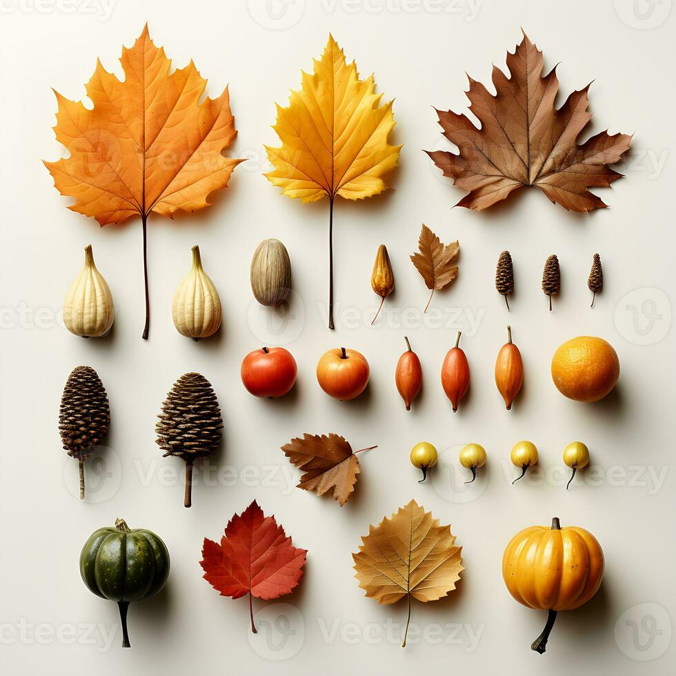 A variety of autumn leaves are arranged in a bowl. The leaves are a variety of colors photo