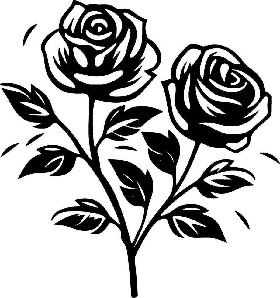 rosas - negro y blanco aislado icono - vector ilustración