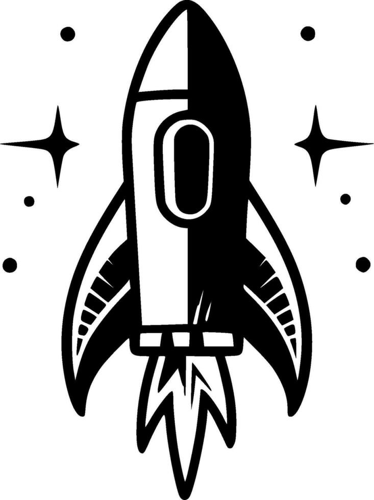 Rocket, Black and White Vector illustration