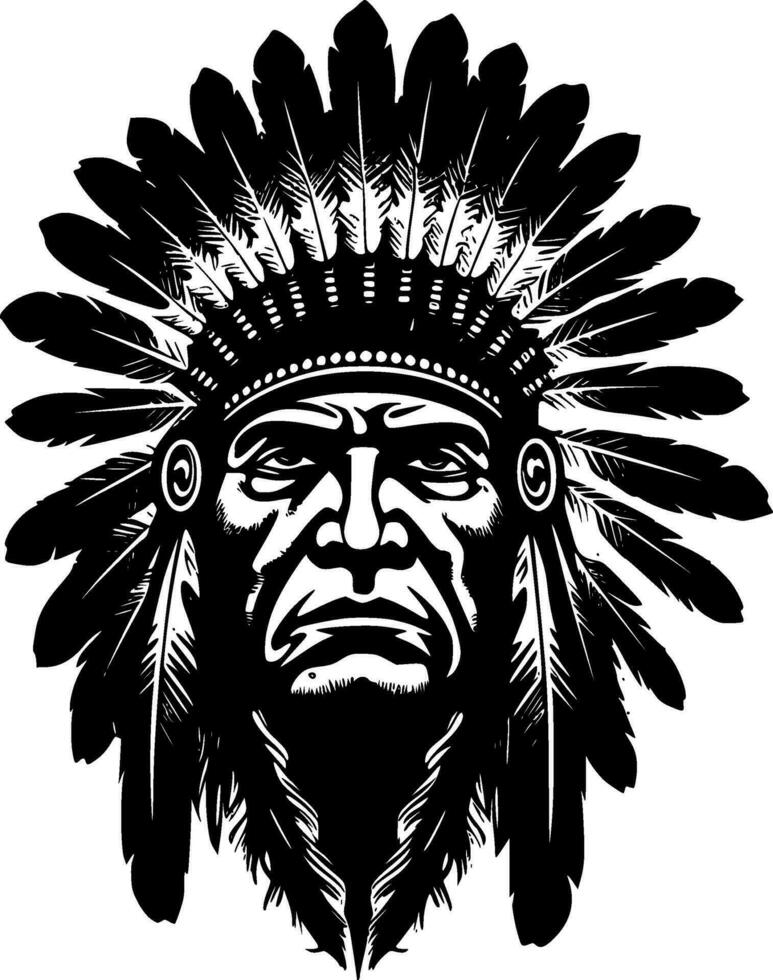 Indian Chief - Black and White Isolated Icon - Vector illustration