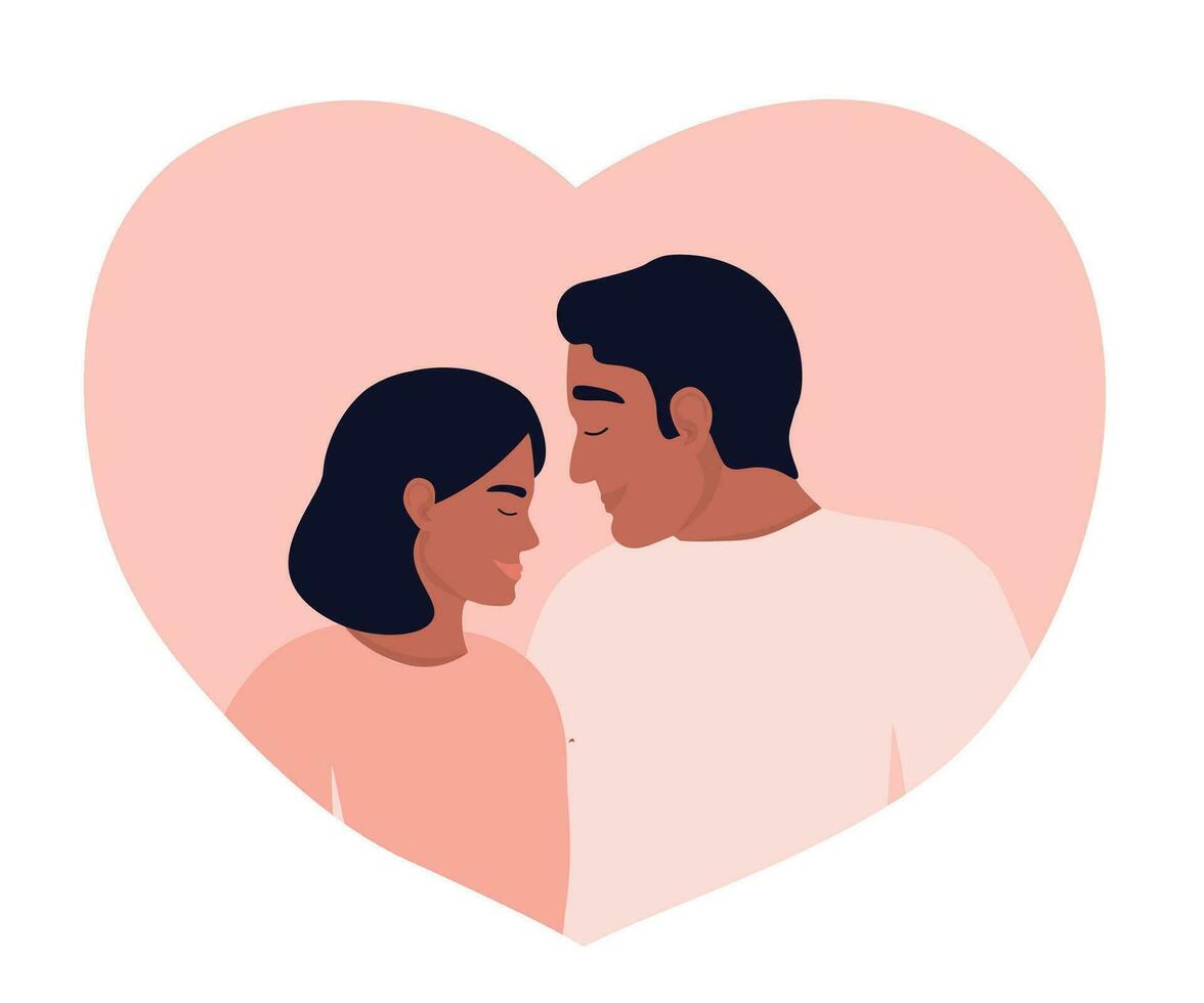 Pareja en amor en perfil en el silueta de un corazón. un hombre y un mujer son contento juntos. vector gráficos.