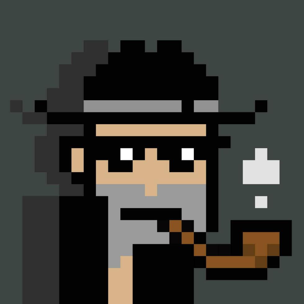 Spy Agent pixel art wearing hat man in black vector