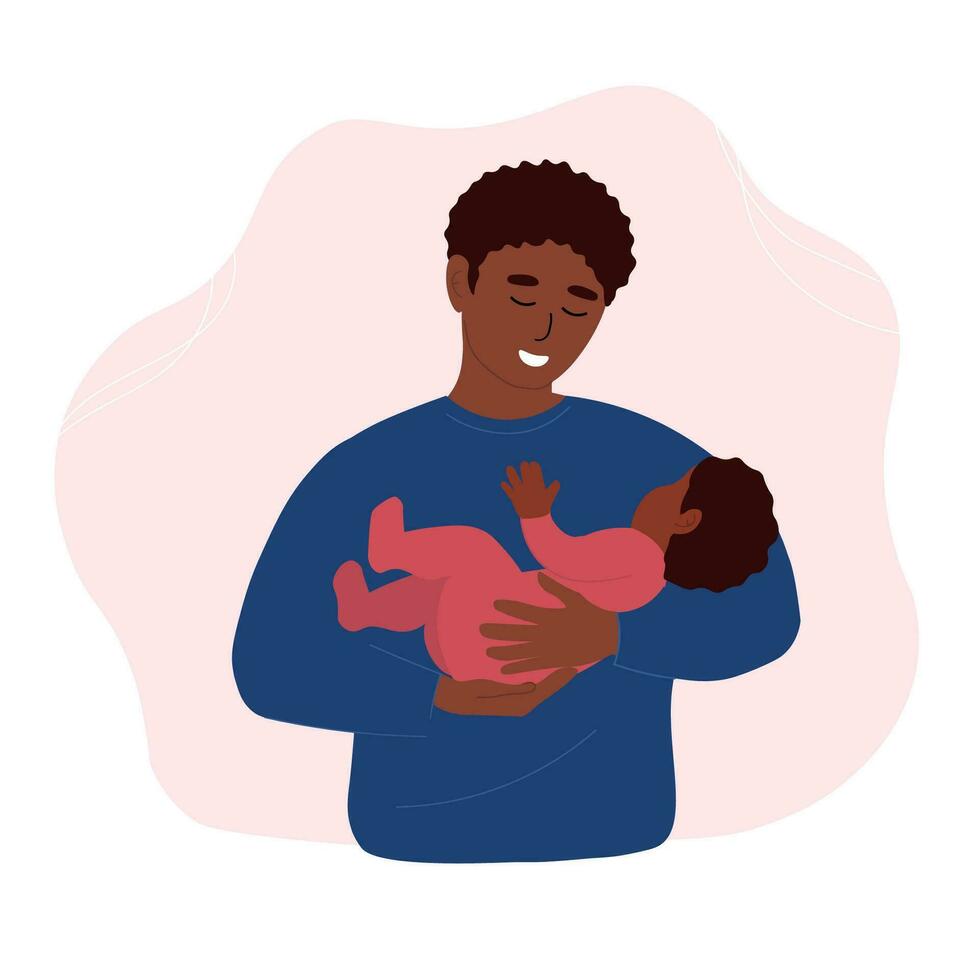 A loving father holds a baby in his arms. vector