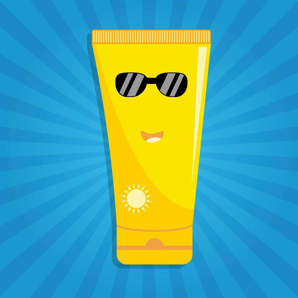 Cool Cute Sun Block Cream Tube Flat illustration vector