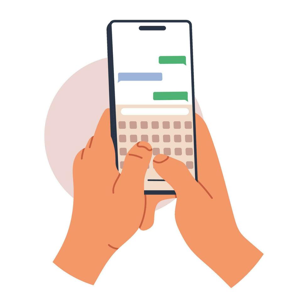 hands holding phone. Scrolling smartphone, app mail, application photo. cellphone camera. Flat vector illustration