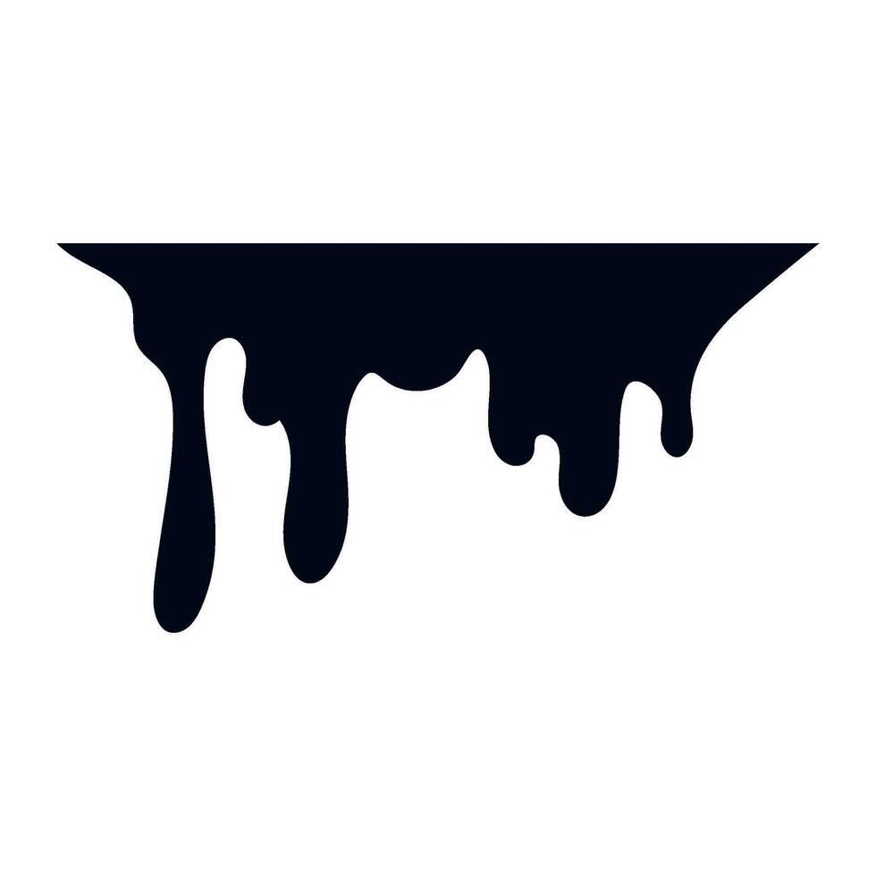 Black melt drips. Current paint or blood drop, oil flow, liquid caramel, ink, chocolate sauce splash. Vector illustration