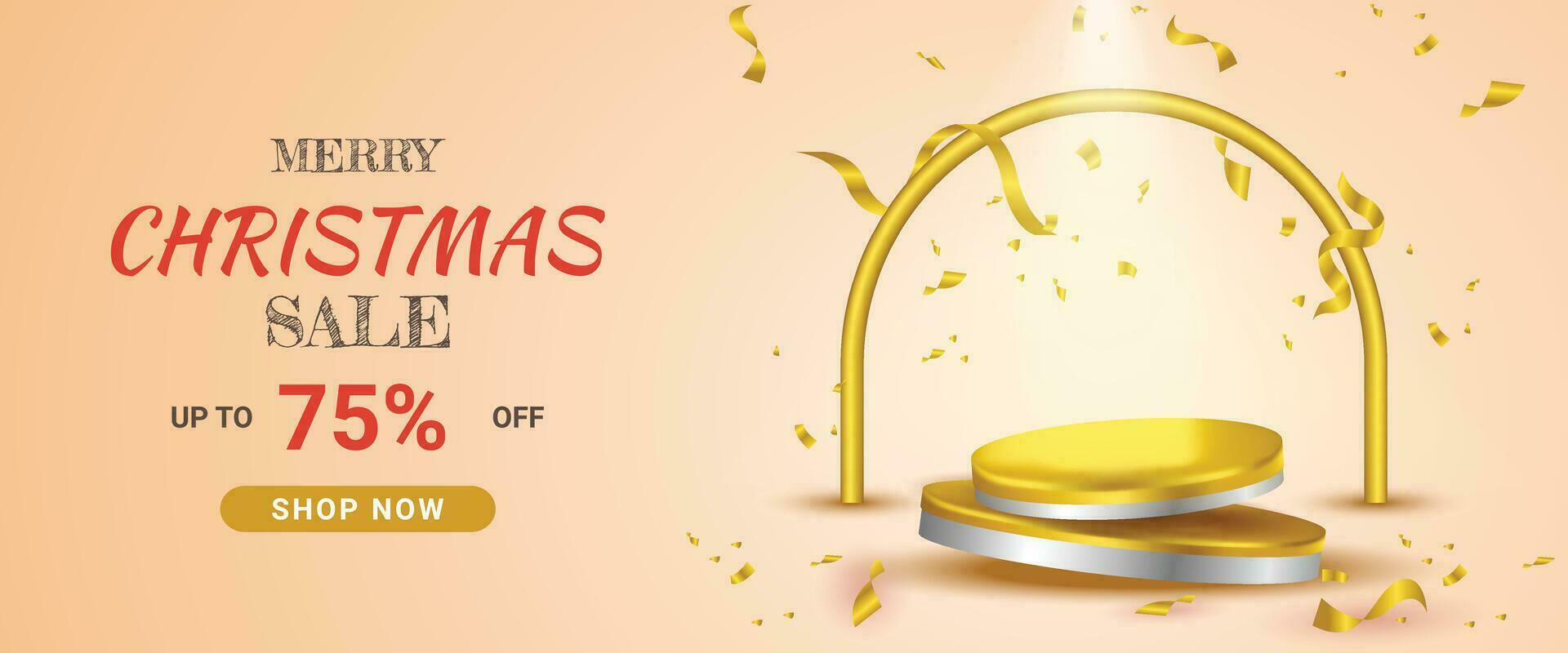 christmas sale podium for product display with glamour concept banner design vector