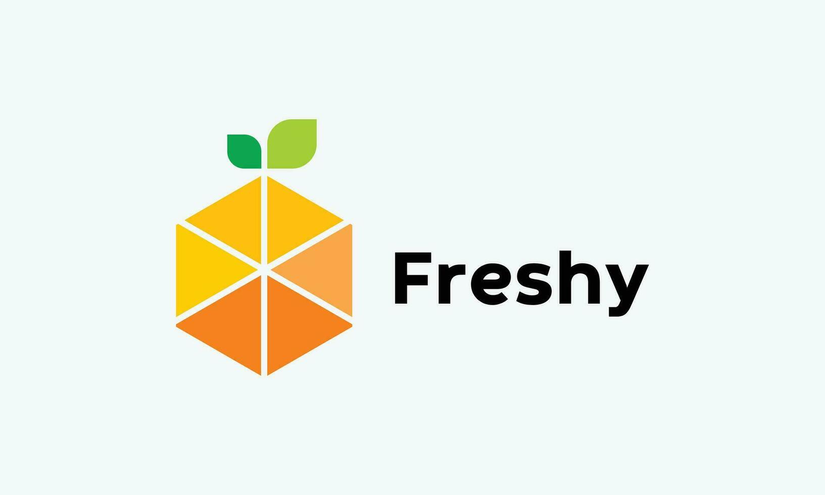 Hexagon orange logo unique fruit and fresh design vector