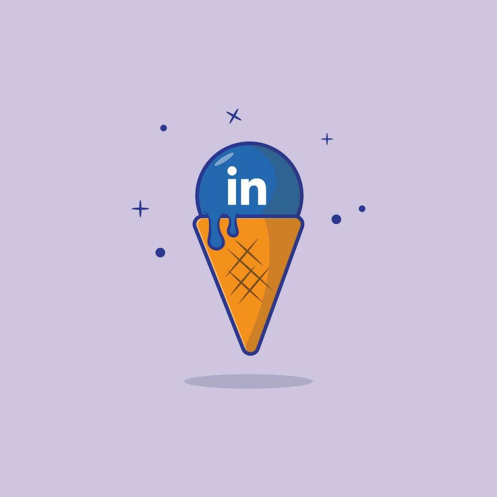 Cute LinkedIn  Melting Cone Ice Cream Vector Illustration. Flat Cartoon Style Design for T Shirt