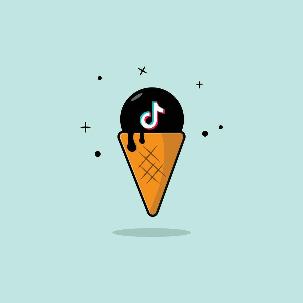 Cute TikTok  Melting Cone Ice Cream Vector Illustration. Flat Cartoon Style Design for T Shirt