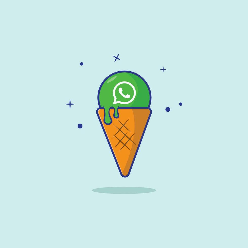 linda whatsapp derritiendo cono hielo crema vector ilustración. plano dibujos animados estilo diseño para t camisa