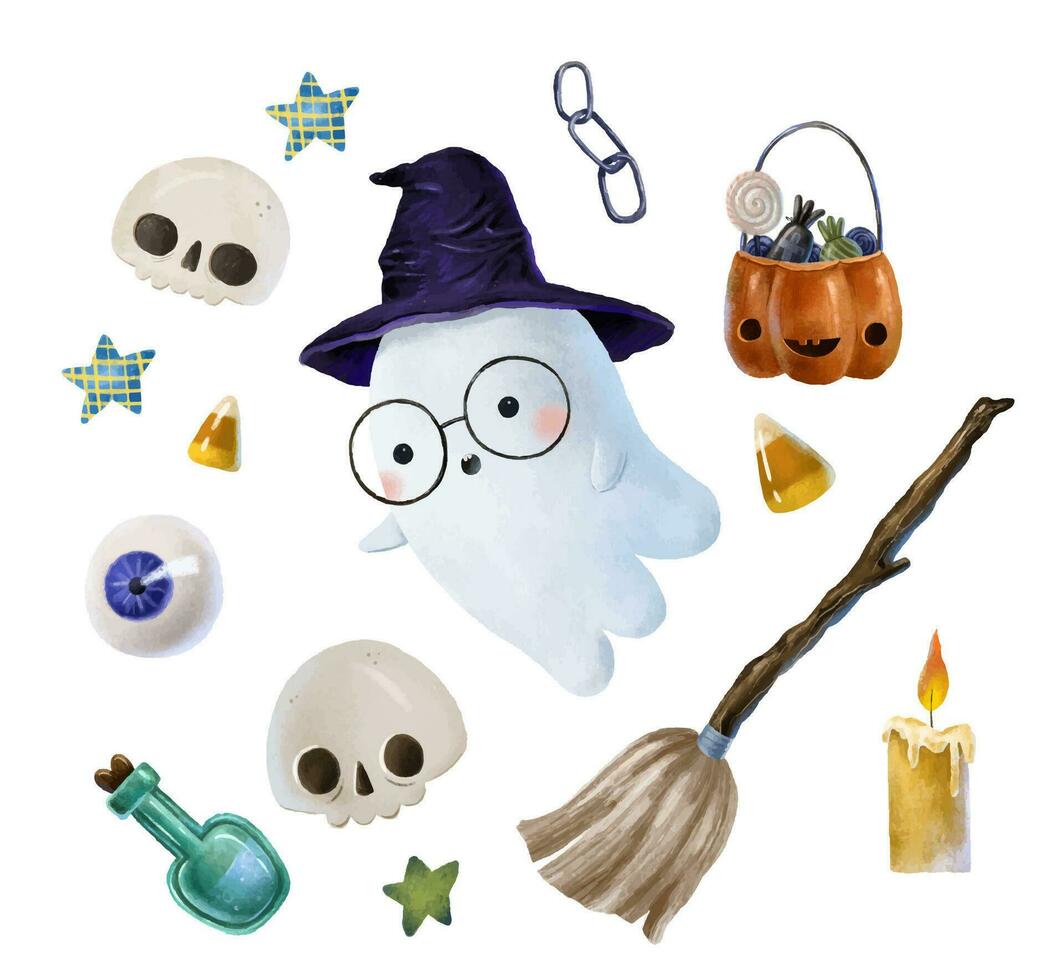 Holiday Halloween set of  elements for design. Set with hallowee vector