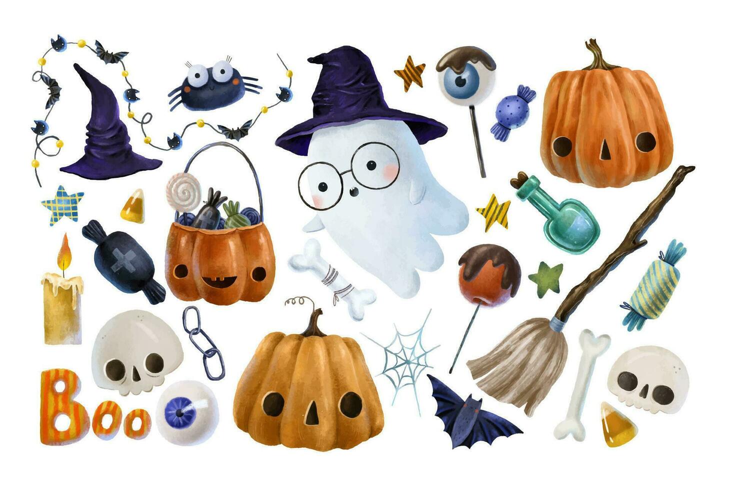 Holiday Halloween set of  elements for design. Set with hallowee vector