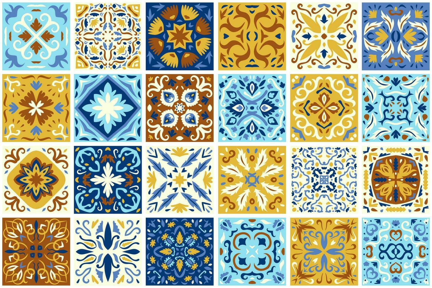 Set of patterned azulejo floor tiles background. Seamless colorful pattern vector
