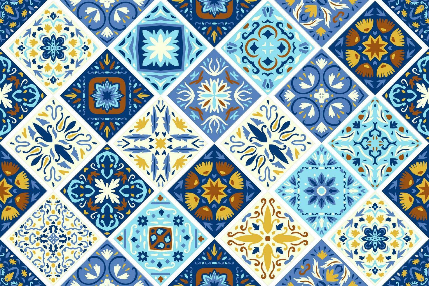 Set of patterned azulejo floor tiles background. Seamless colorful pattern vector