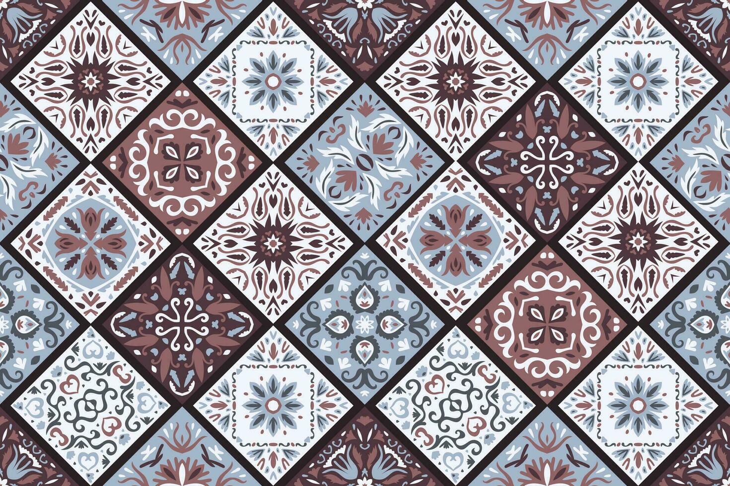 Set of patterned azulejo floor tiles background. Seamless colorful pattern vector